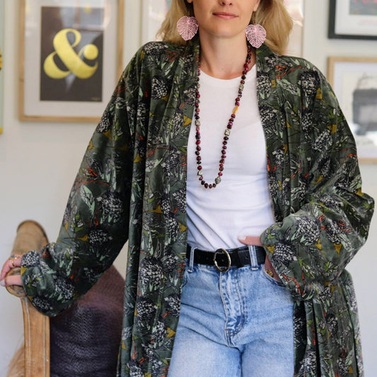 Velvet Kimono In Forest Thistle- Handmade Jewellery - i am boho
