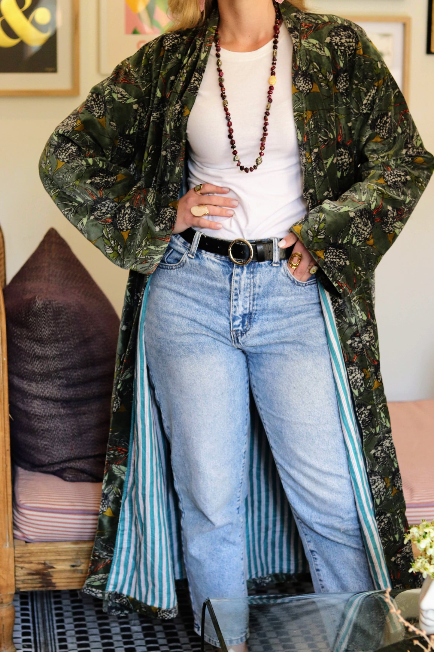 Velvet Kimono In Forest Thistle