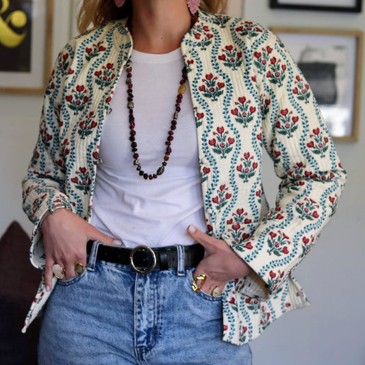 Reversible Quilted Jacket in Vintage Vanilla - Handmade Jewellery - i am boho