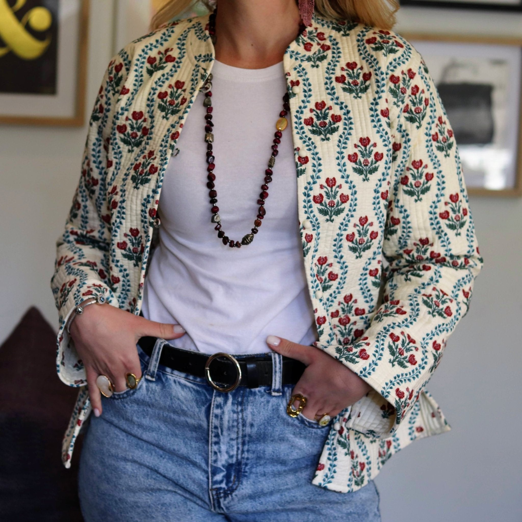 Reversible Quilted Jacket in Vintage Vanilla - Handmade Jewellery - i am boho