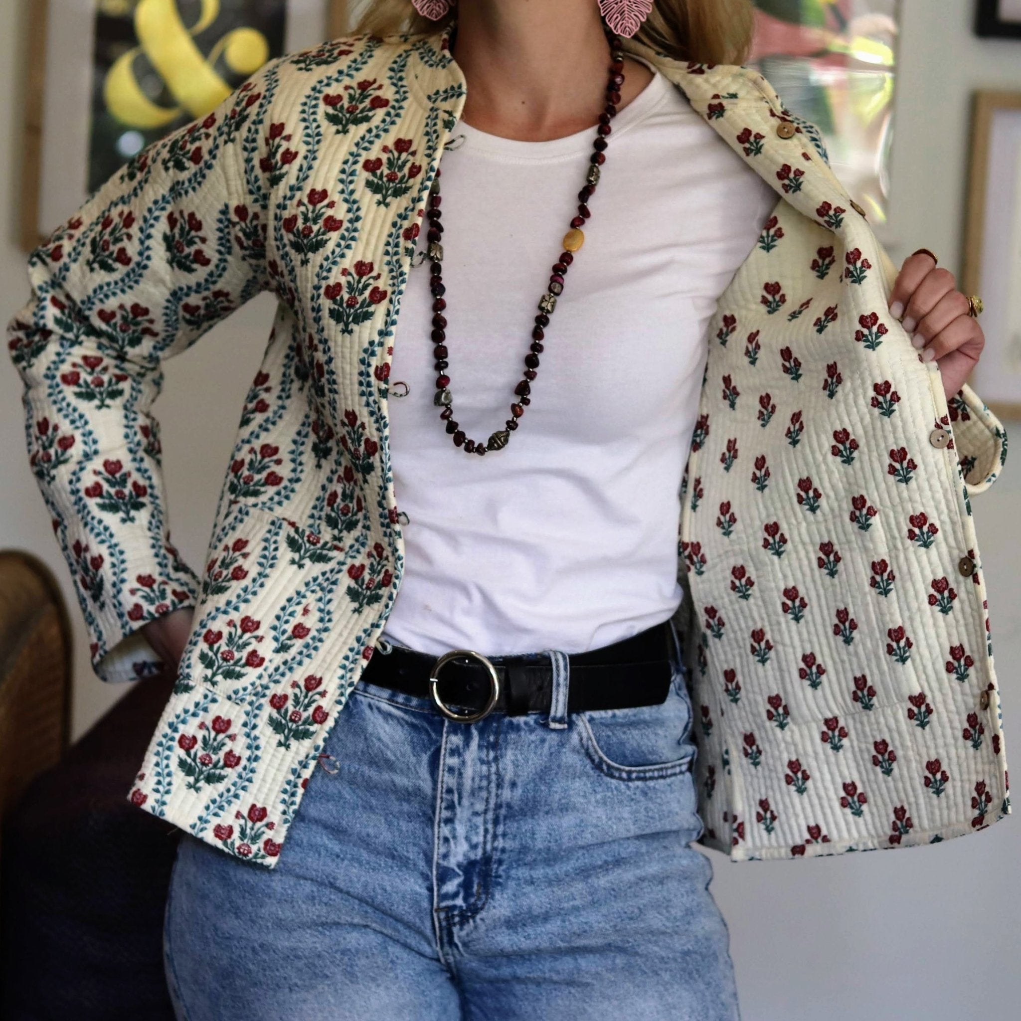 Reversible Quilted Jacket in Vintage Vanilla - Handmade Jewellery - i am boho
