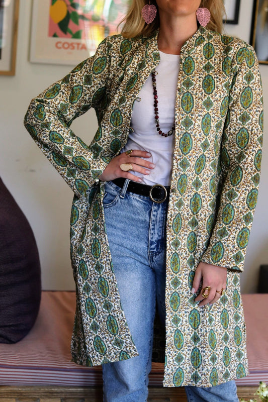 Reversible Quilted Coat in Vintage Turquoise - Handmade Jewellery - i am boho