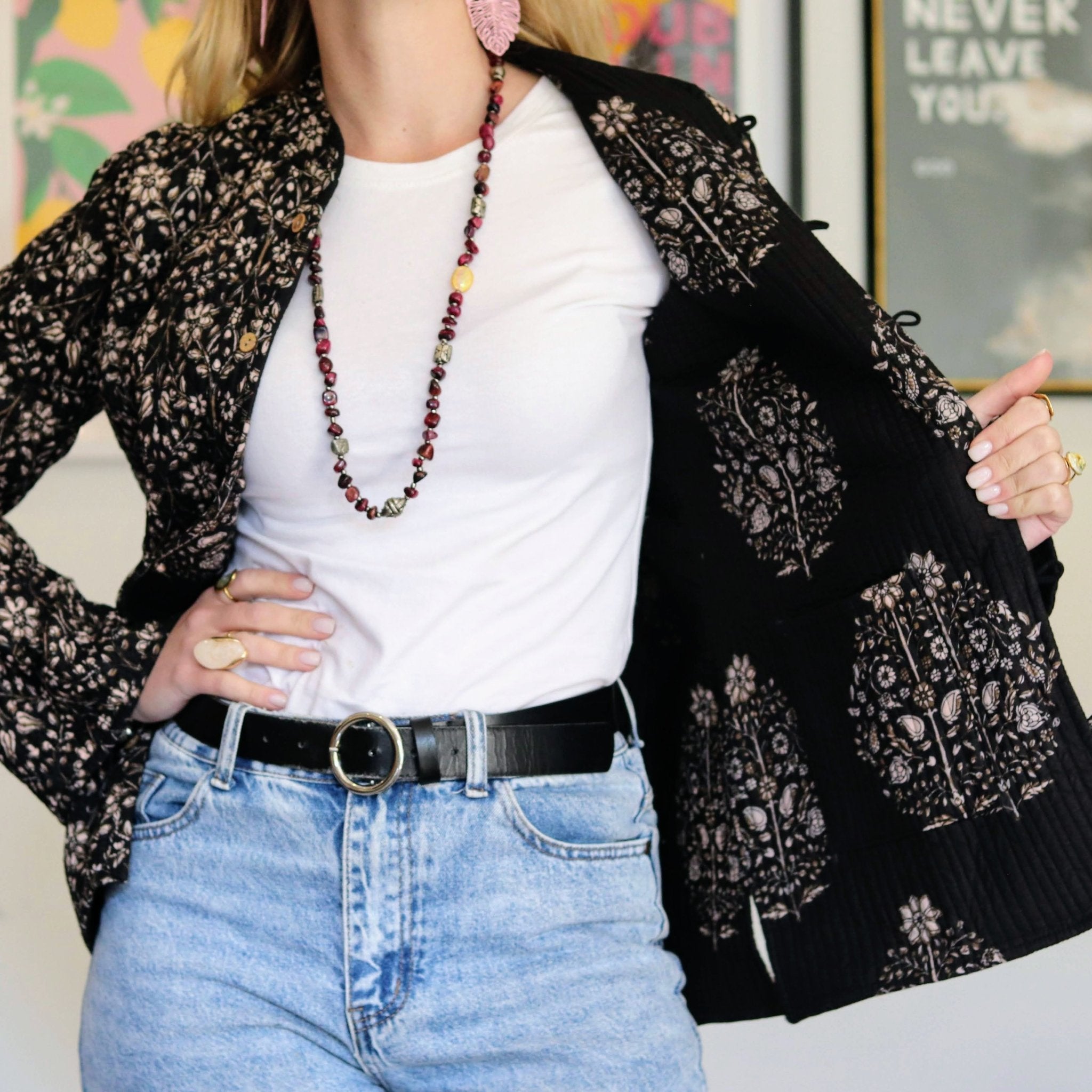 Reversible Quilted Jacket in Ebony posy - Handmade Jewellery - i am boho
