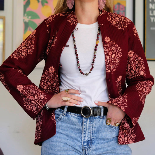 Reversible Jacket in Pinotage Posy - Handmade Jewellery - i am boho