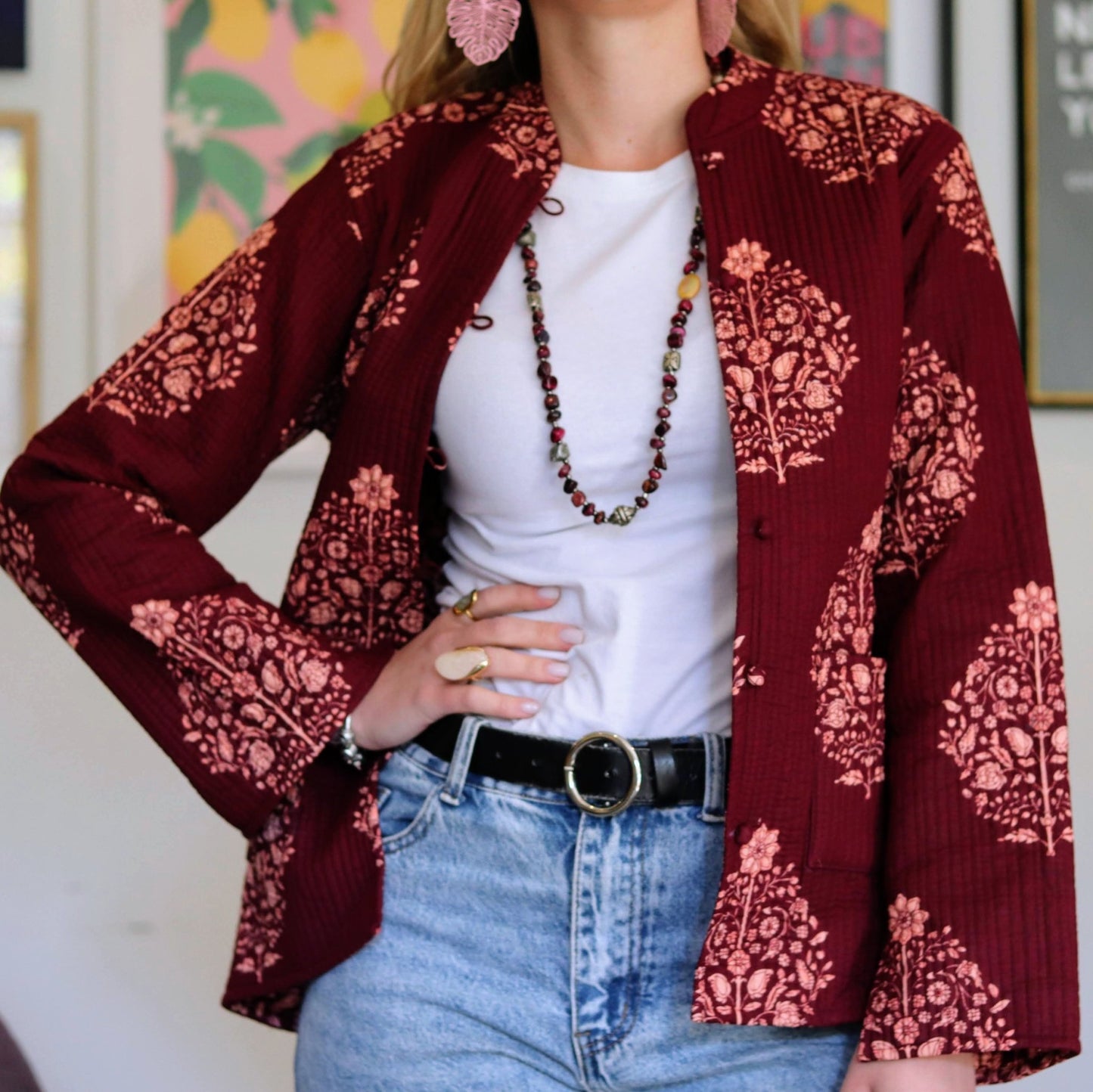 Reversible Jacket in Pinotage Posy - Handmade Jewellery - i am boho