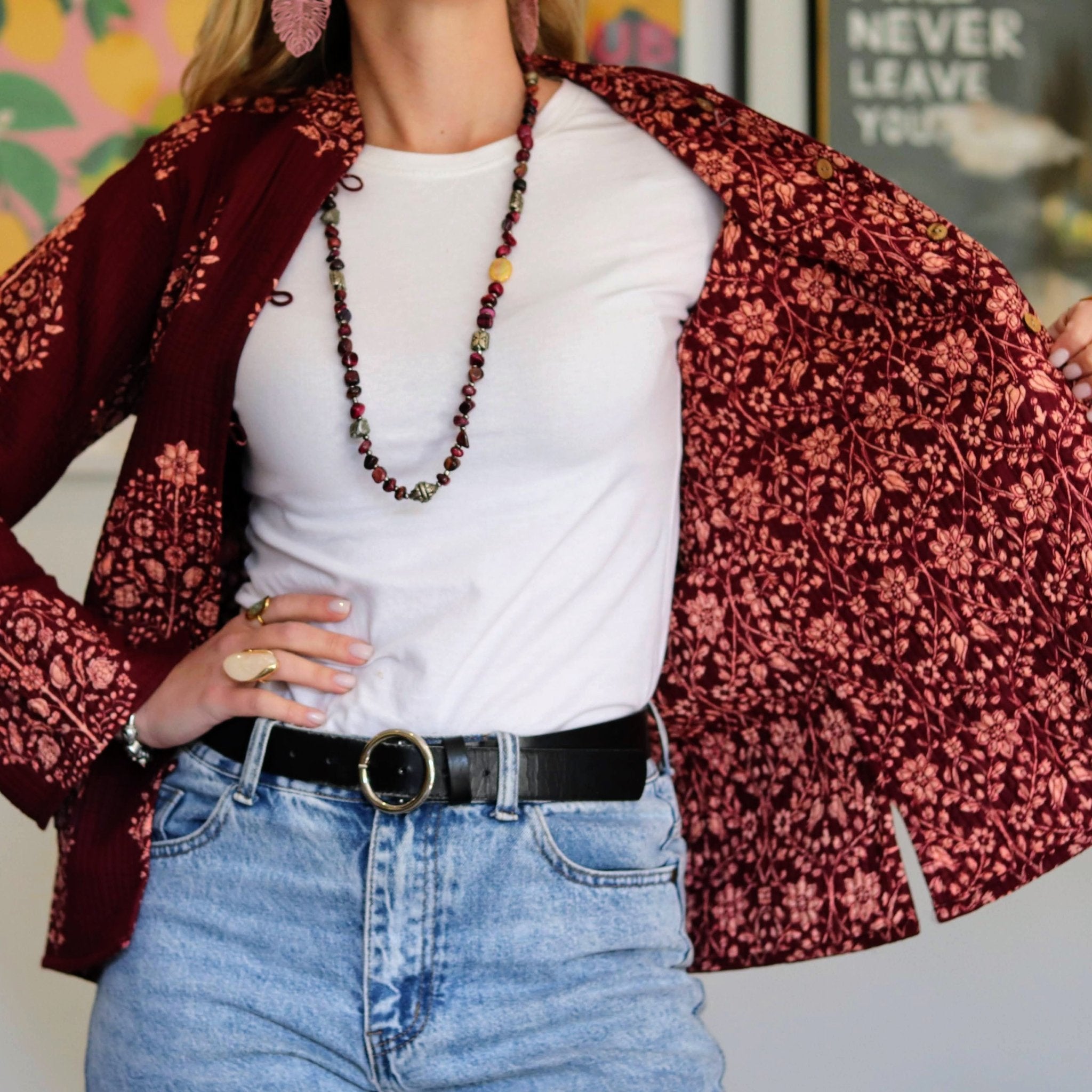 Reversible Jacket in Pinotage Posy - Handmade Jewellery - i am boho