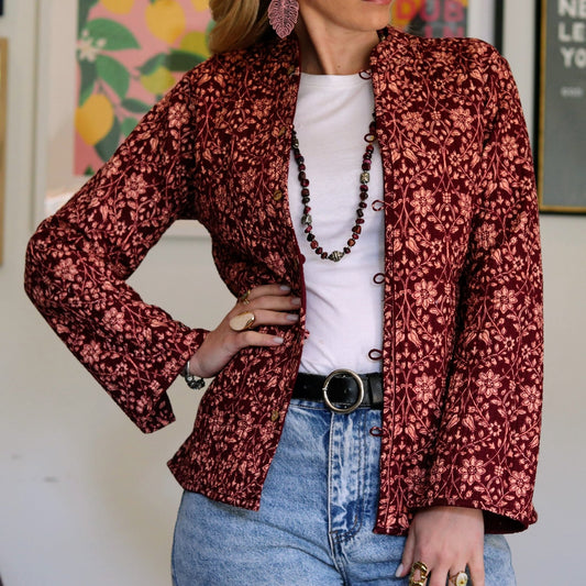Reversible Jacket in Pinotage Posy - Handmade Jewellery - i am boho