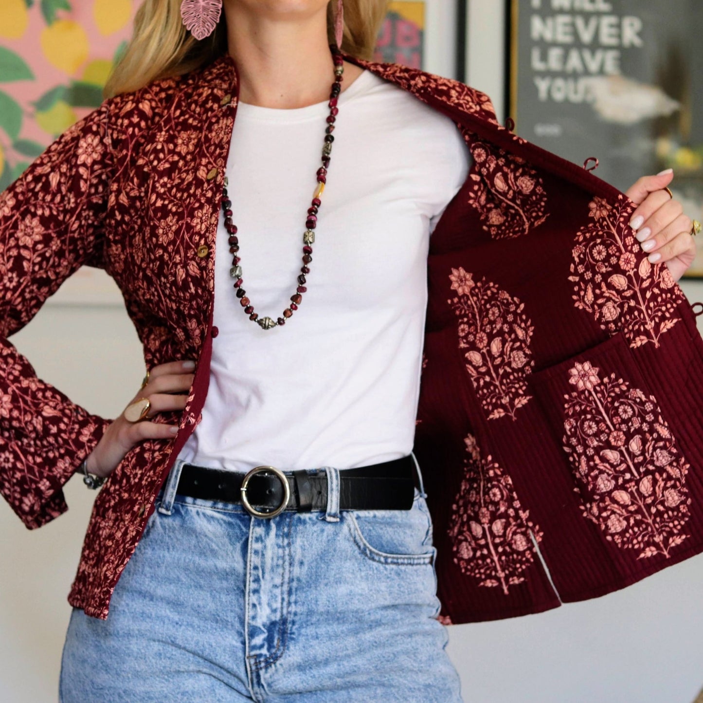 Reversible Jacket in Pinotage Posy - Handmade Jewellery - i am boho