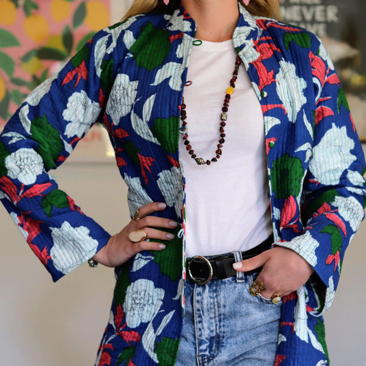Reversible Coat in Abstract Royal - Handmade Jewellery - i am boho