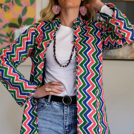 Reversible Coat in Abstract Royal - Handmade Jewellery - i am boho