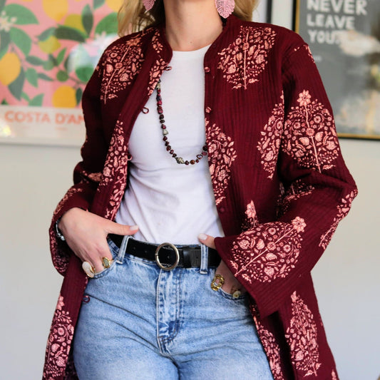 Reversible Quilted Cotton Coat In Pinotage Posy - Handmade Jewellery - i am boho