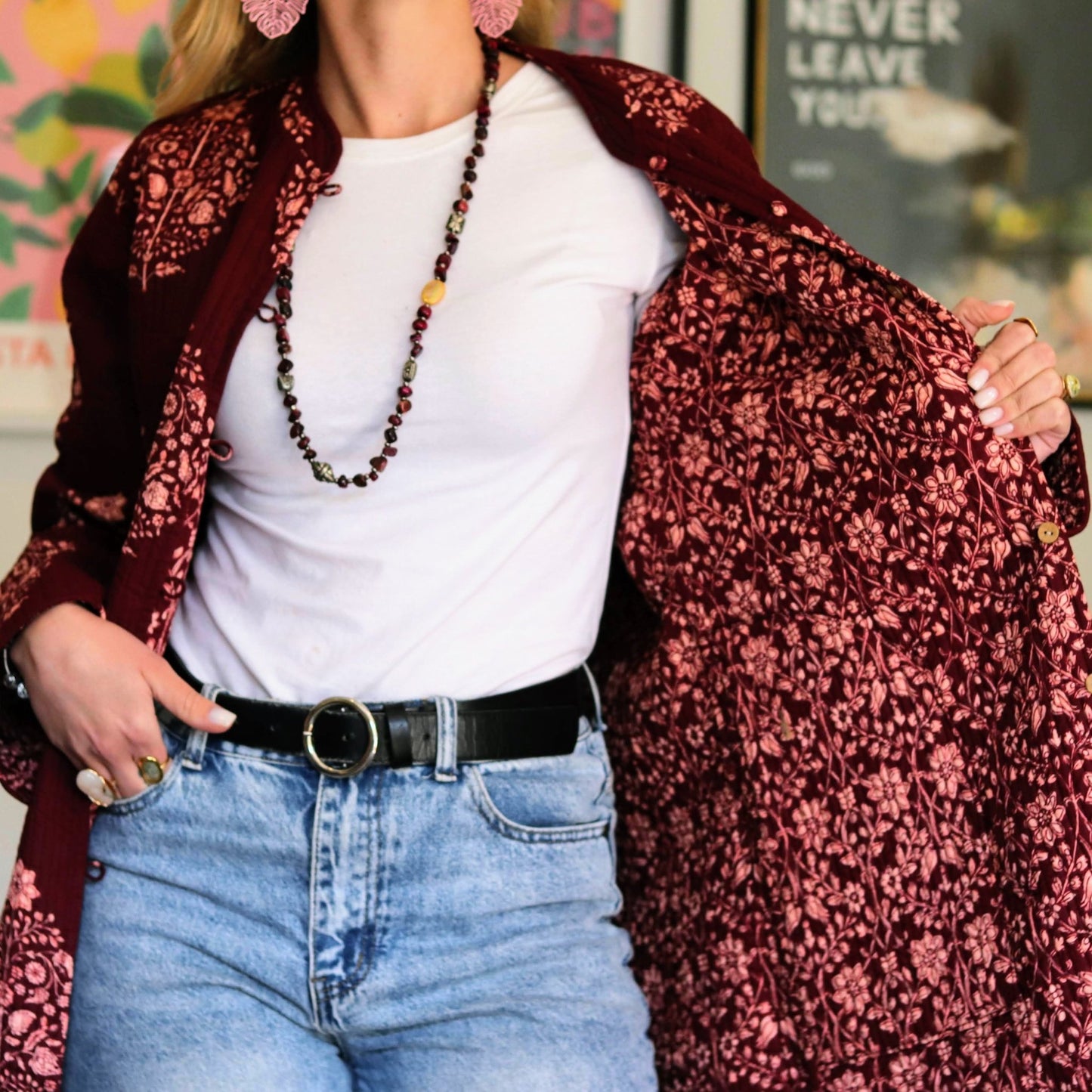 Reversible Quilted Cotton Coat In Pinotage Posy