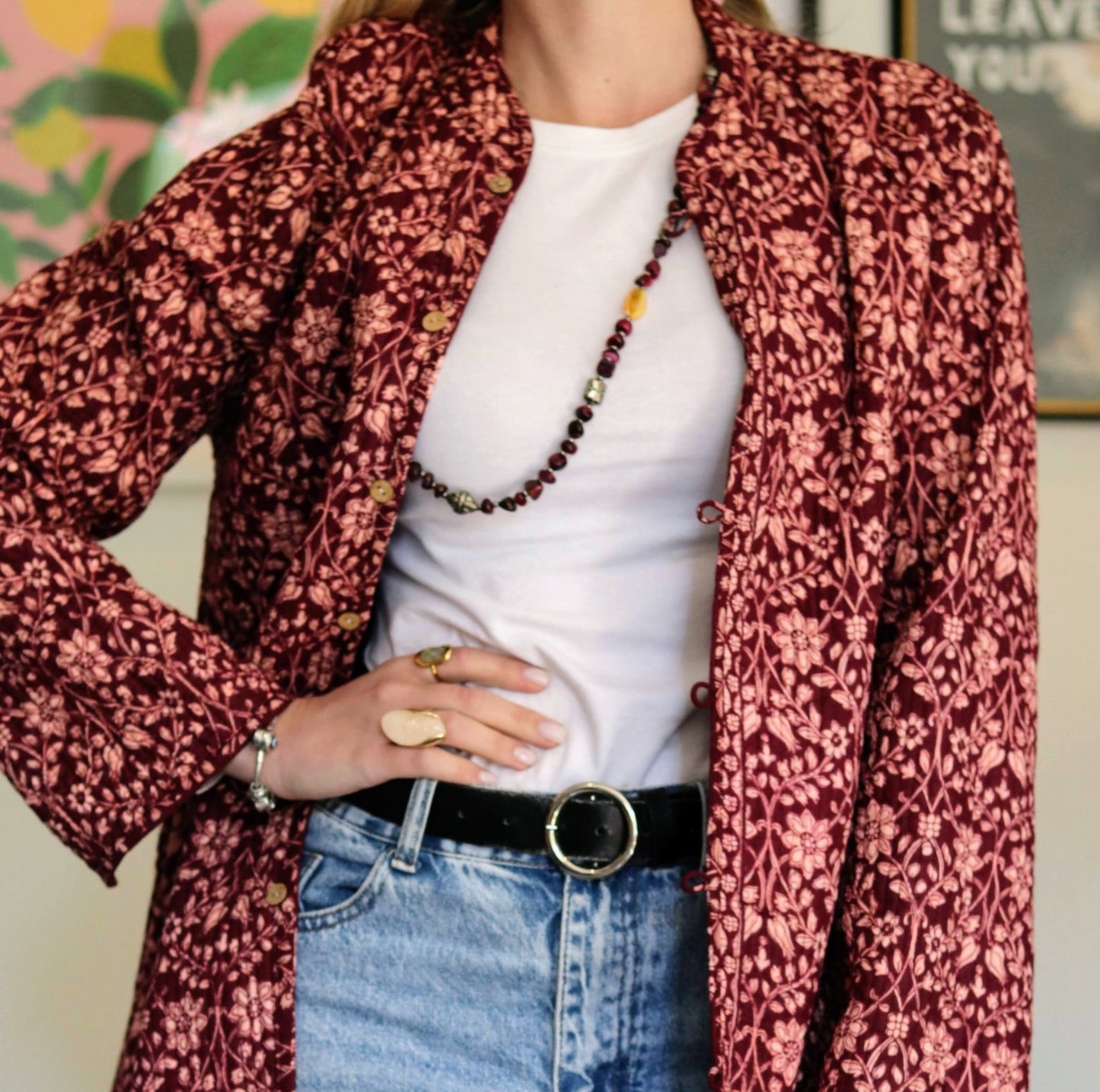 Reversible Quilted Cotton Coat In Pinotage Posy