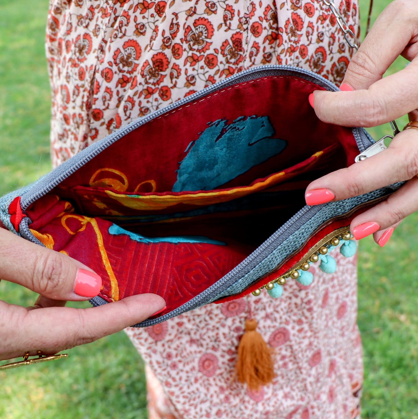 Cass crossbody bag in sky & tangerine