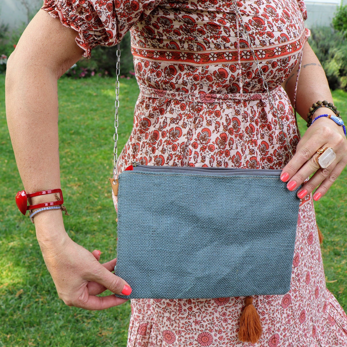Cass crossbody bag in sky & tangerine