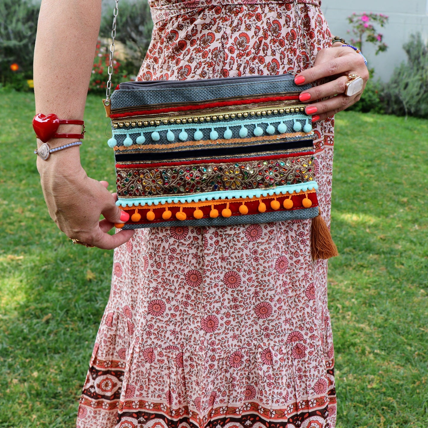 Cass crossbody bag in sky & tangerine