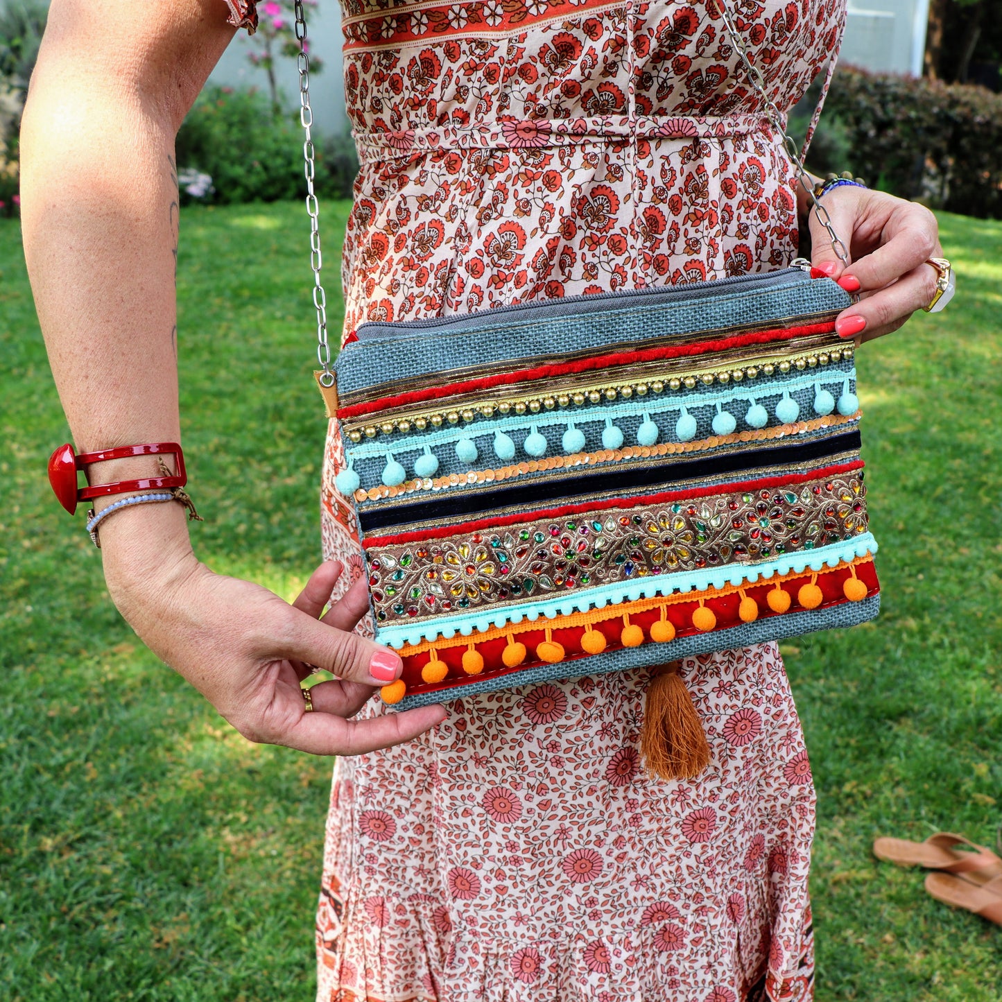 Cass crossbody bag in sky & tangerine