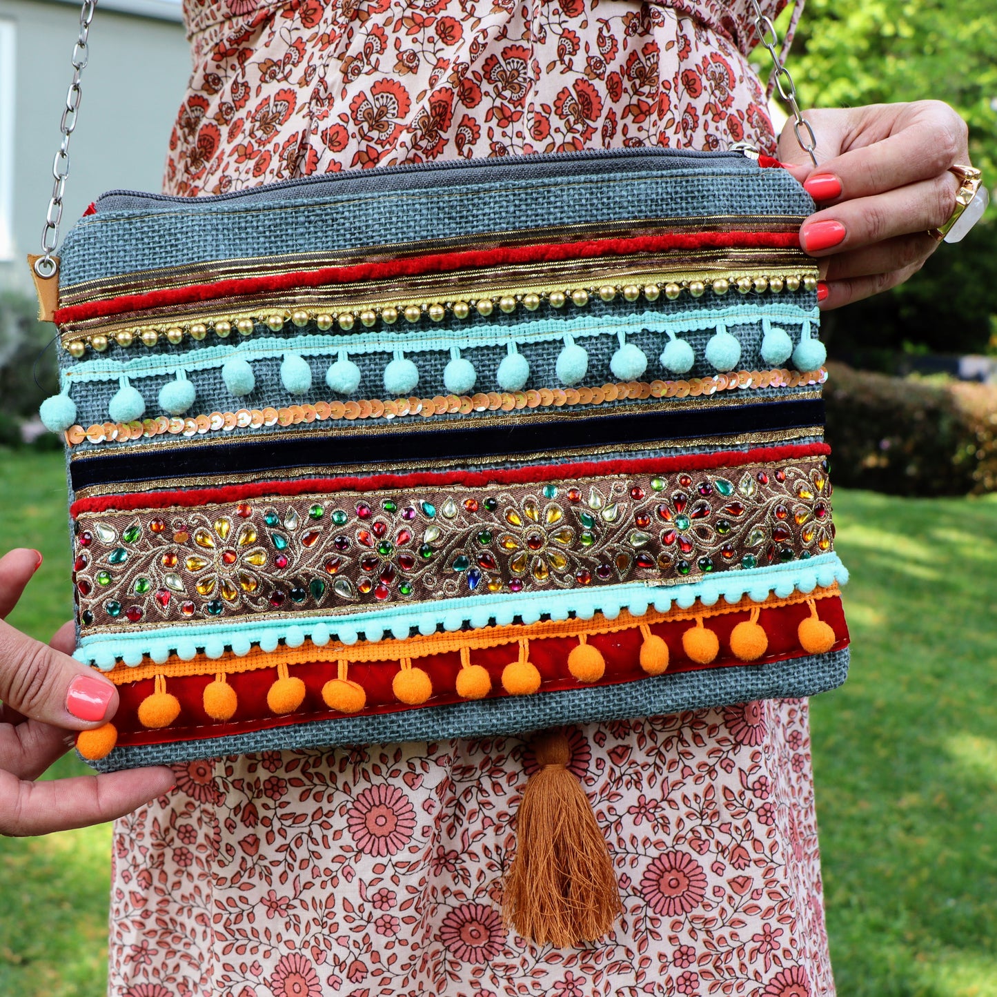 Cass crossbody bag in sky & tangerine