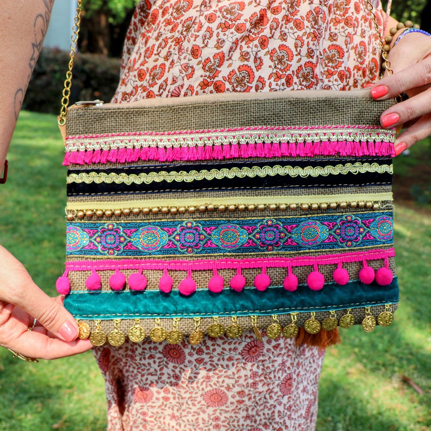 Cass crossbody bag in fuscia & sun