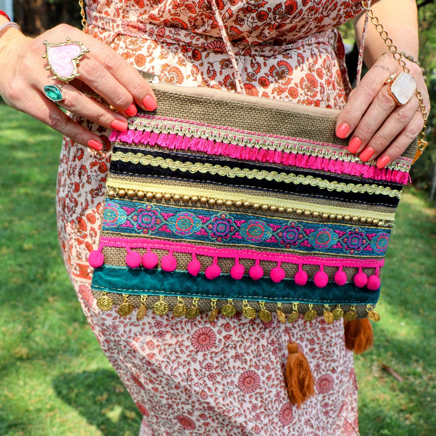 Cass crossbody bag in fuscia & sun