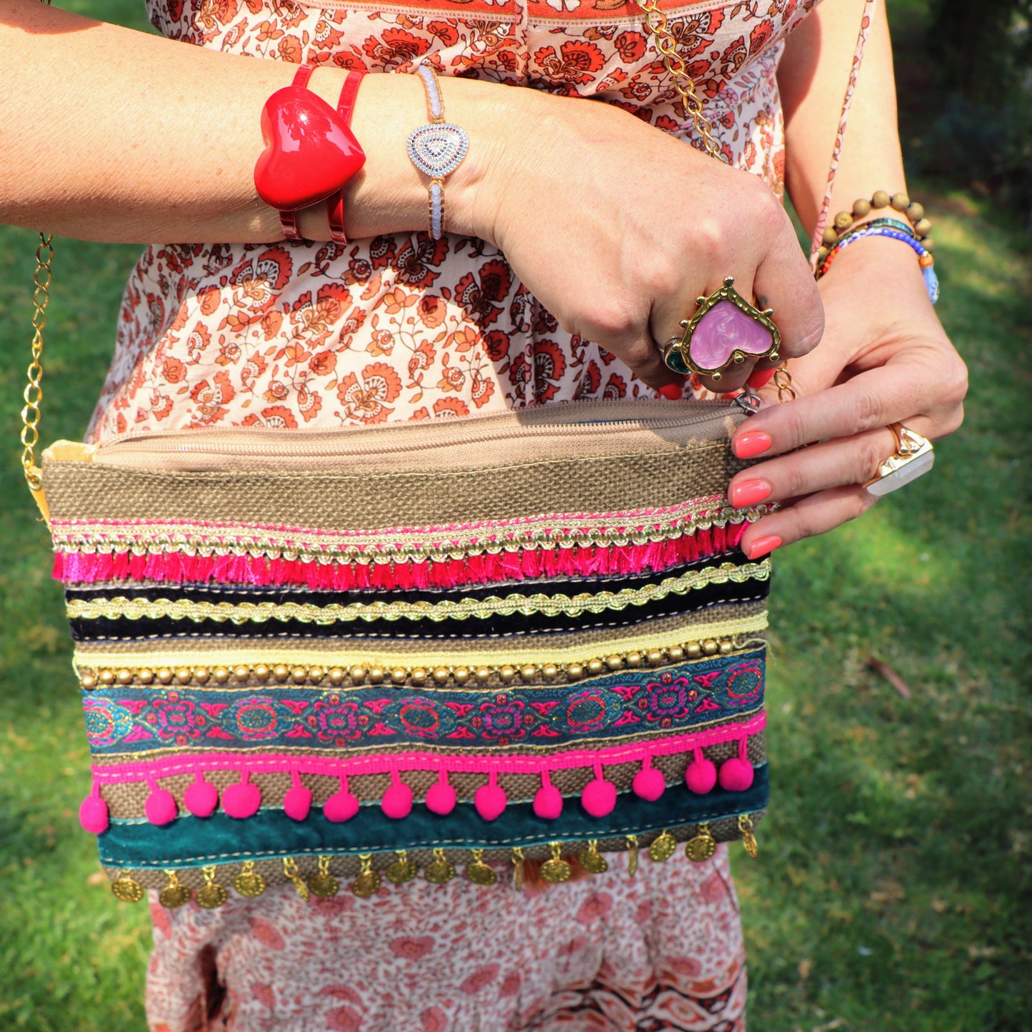 Cass crossbody bag in fuscia & sun