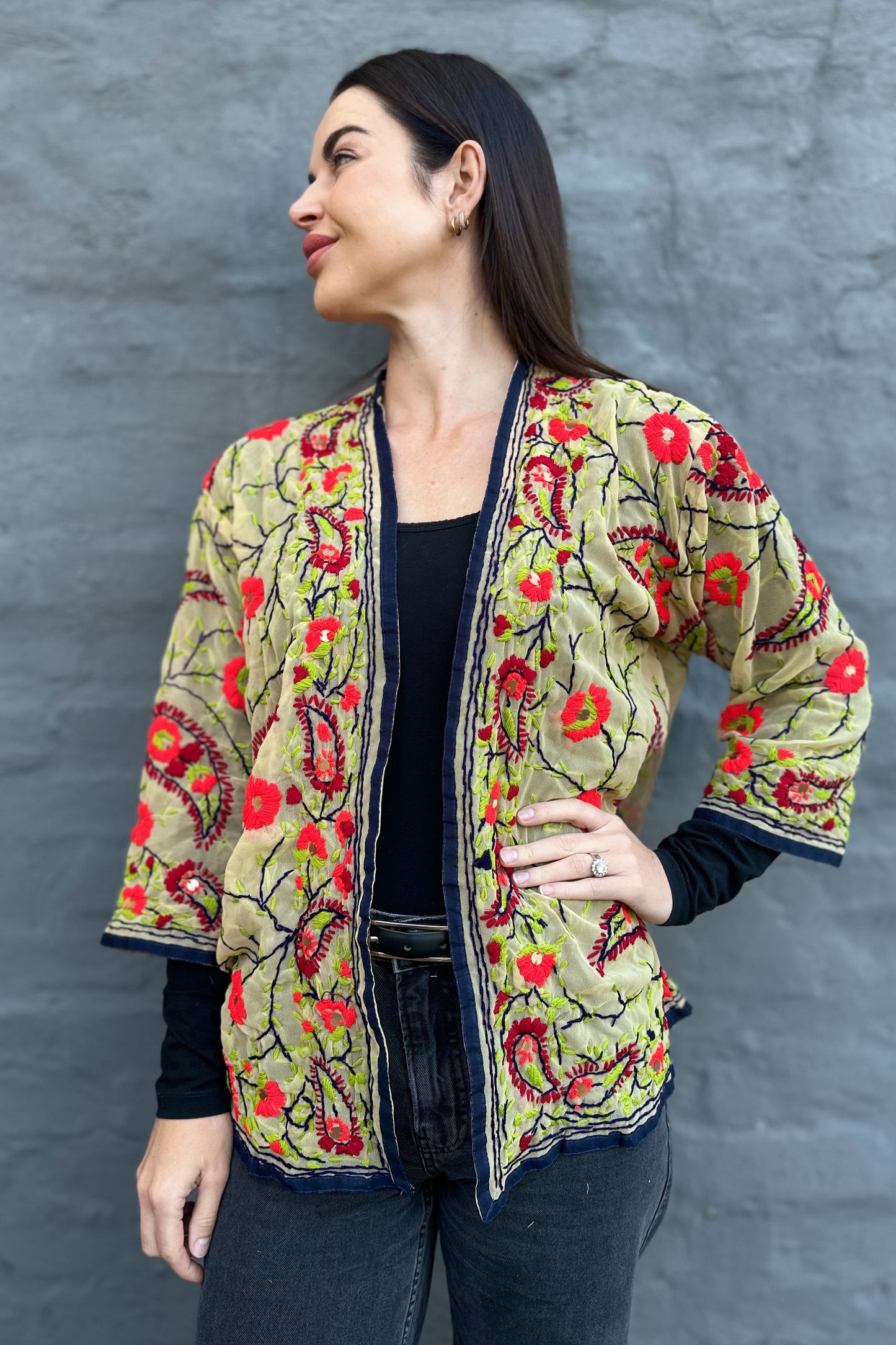 Phulkari lime and red paisley