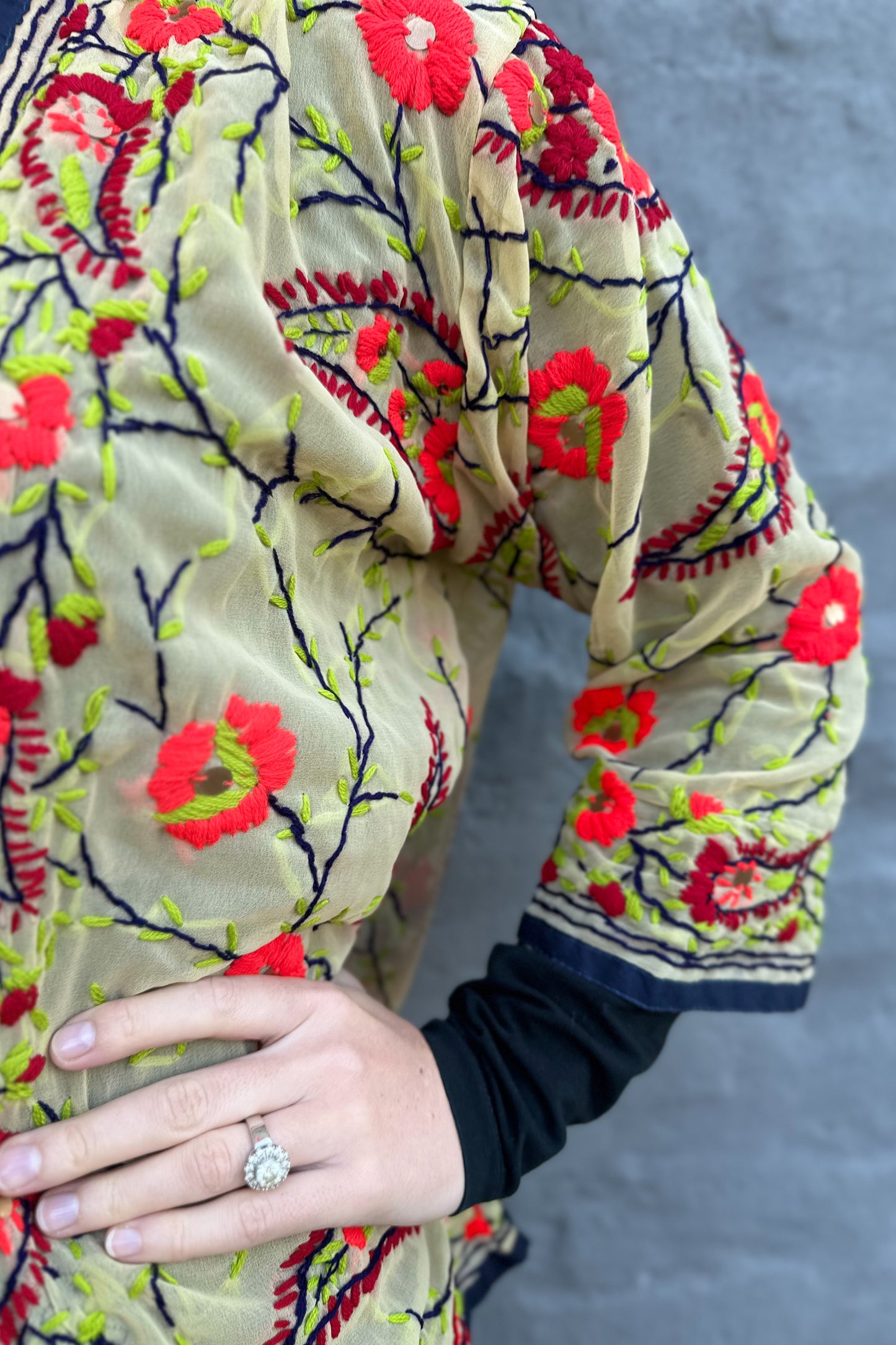 Phulkari lime and red paisley