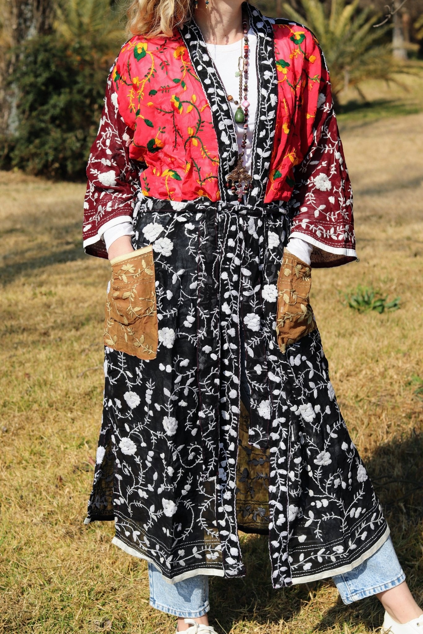 Phulkari Kimono in Golden Pocket- Handmade Jewellery - i am boho