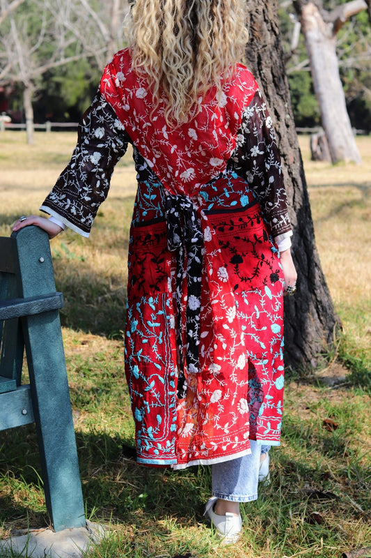 Phulkari Kimono in Teal & Crimson- Handmade Jewellery - i am boho