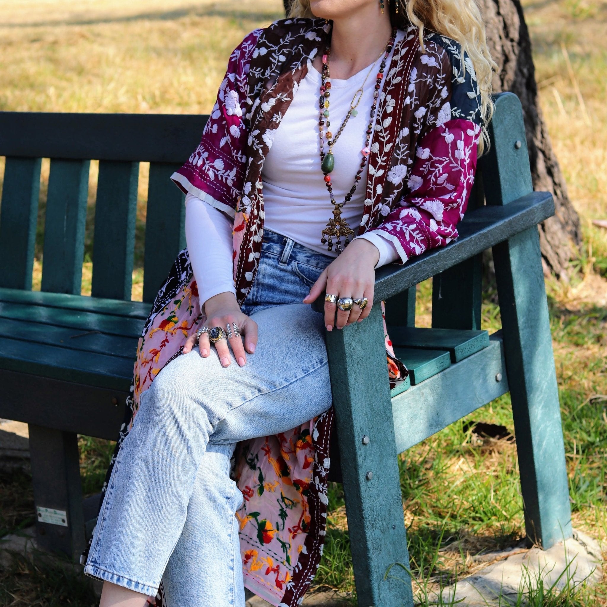 Phulkari Kimono in Magenta & Blush