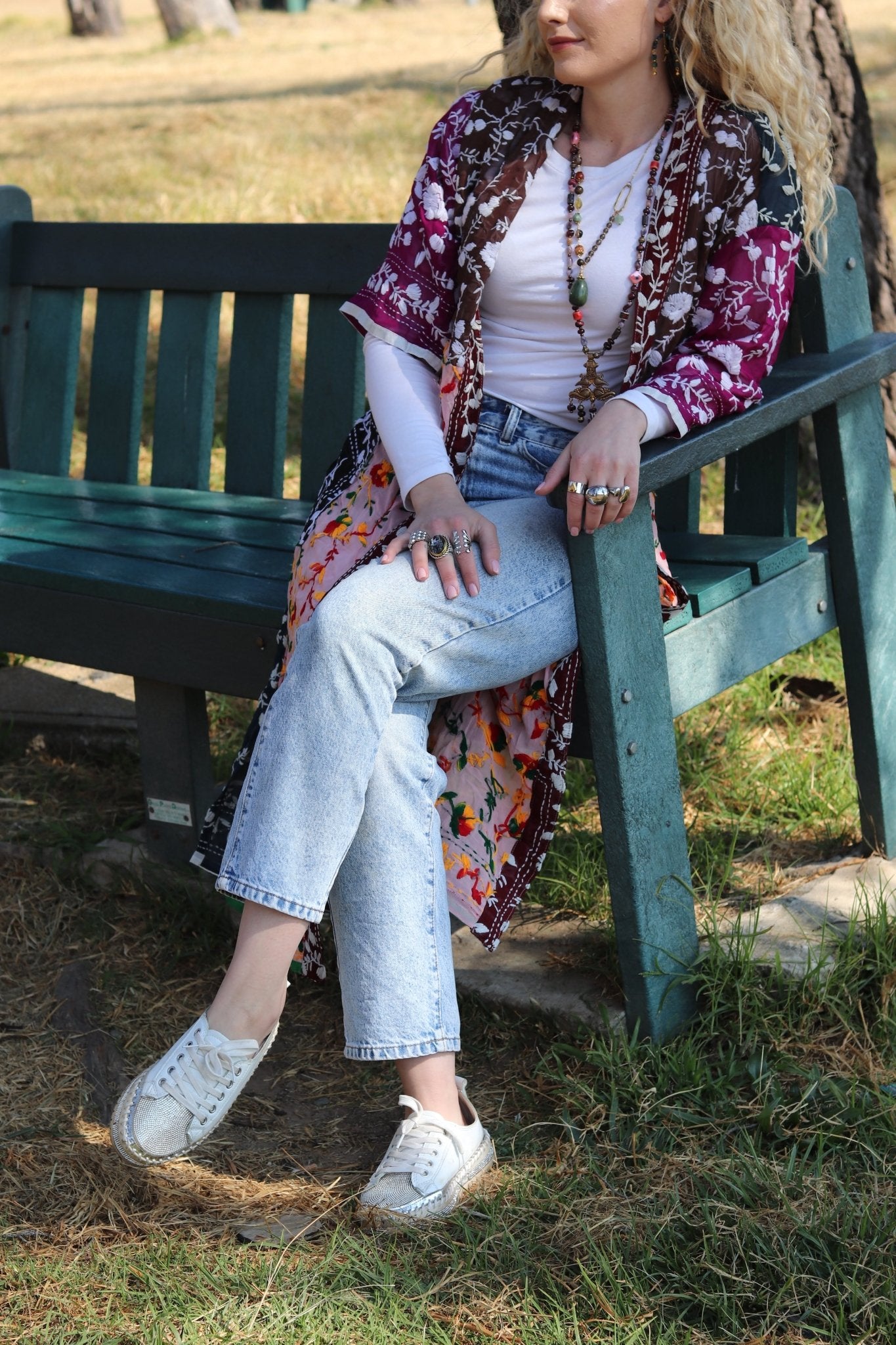Phulkari Kimono in Magenta & Blush