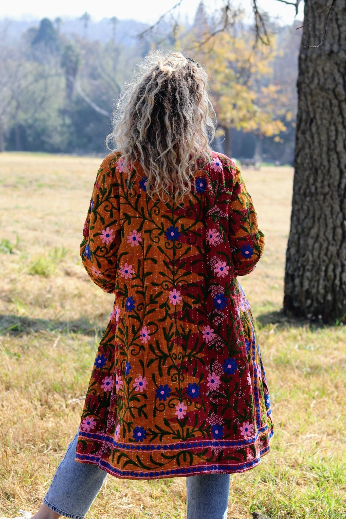 Embroidered Kantha Jacket In Autumn Daisy- Handmade Jewellery - i am boho
