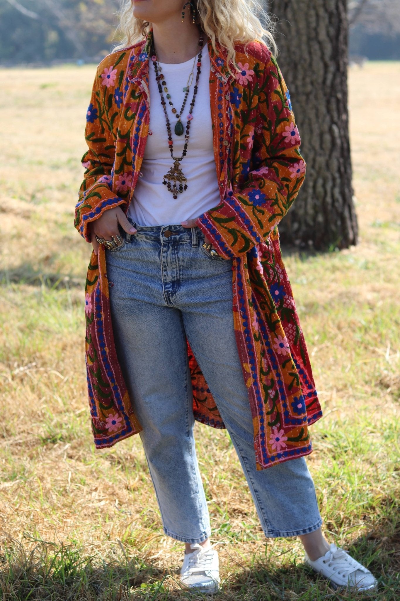 Embroidered Kantha Jacket In Autumn Daisy- Handmade Jewellery - i am boho
