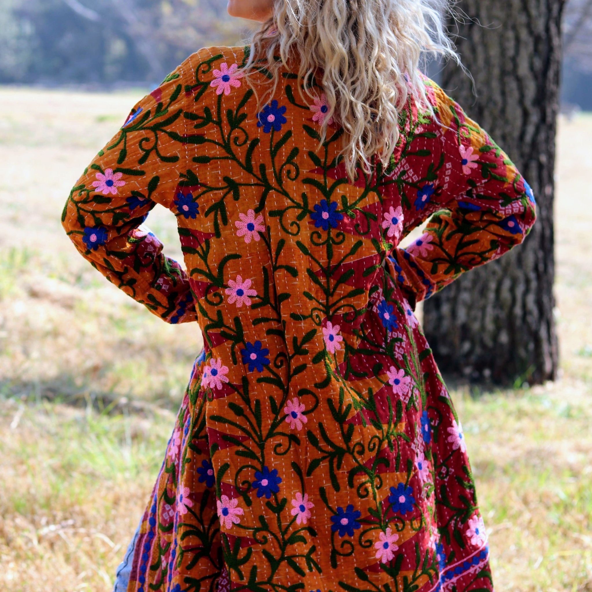 Embroidered Kantha Jacket In Autumn Daisy- Handmade Jewellery - i am boho