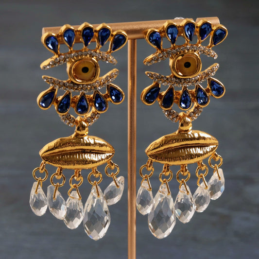 Sapphire & Crystal Jhumka- Handmade Jewellery - i am boho