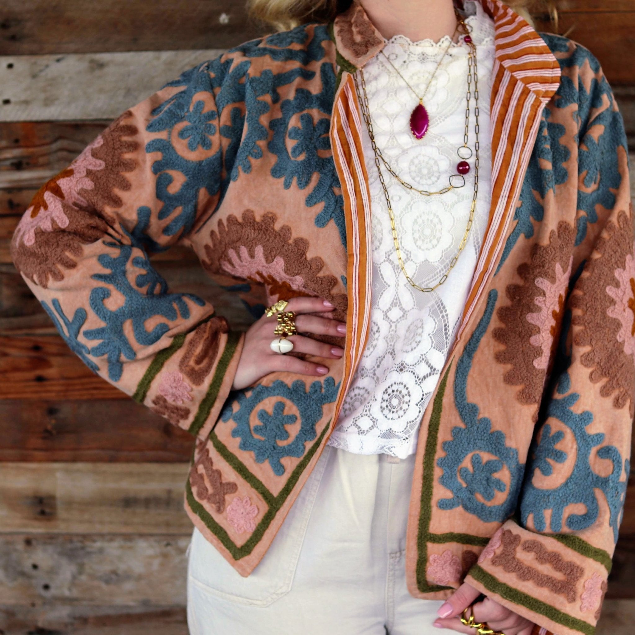 Cotton Suzani Jacket in Tuscan Clay- Handmade Jewellery - i am boho