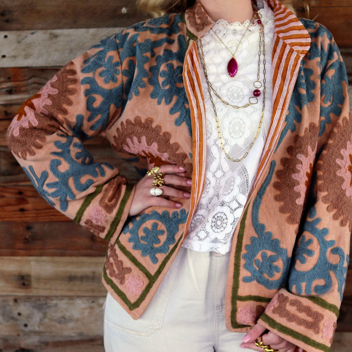 Cotton Suzani Jacket in Tuscan Clay- Handmade Jewellery - i am boho