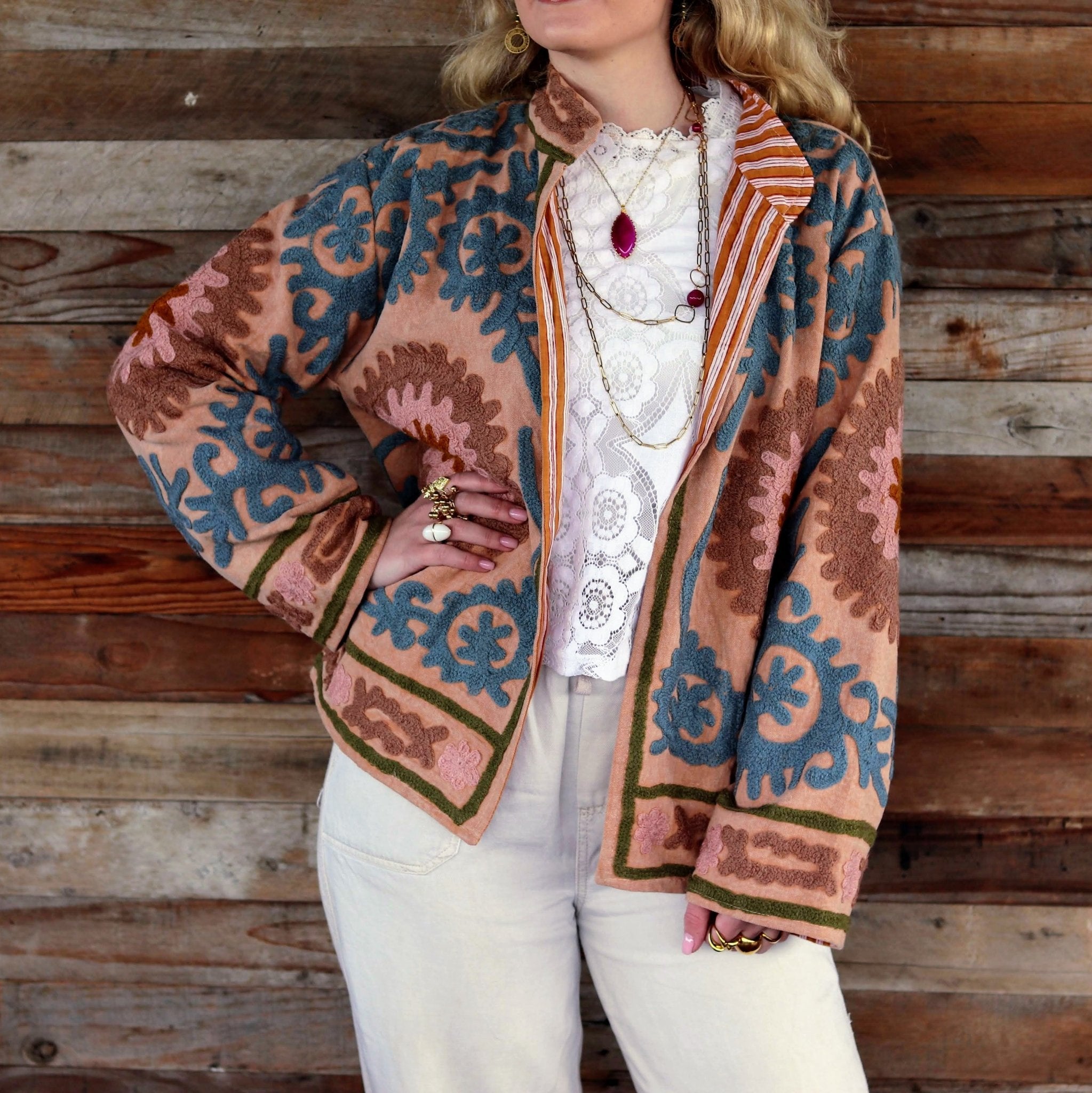 Cotton Suzani Jacket in Tuscan Clay- Handmade Jewellery - i am boho