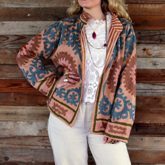Cotton Suzani Jacket in Tuscan Clay- Handmade Jewellery - i am boho