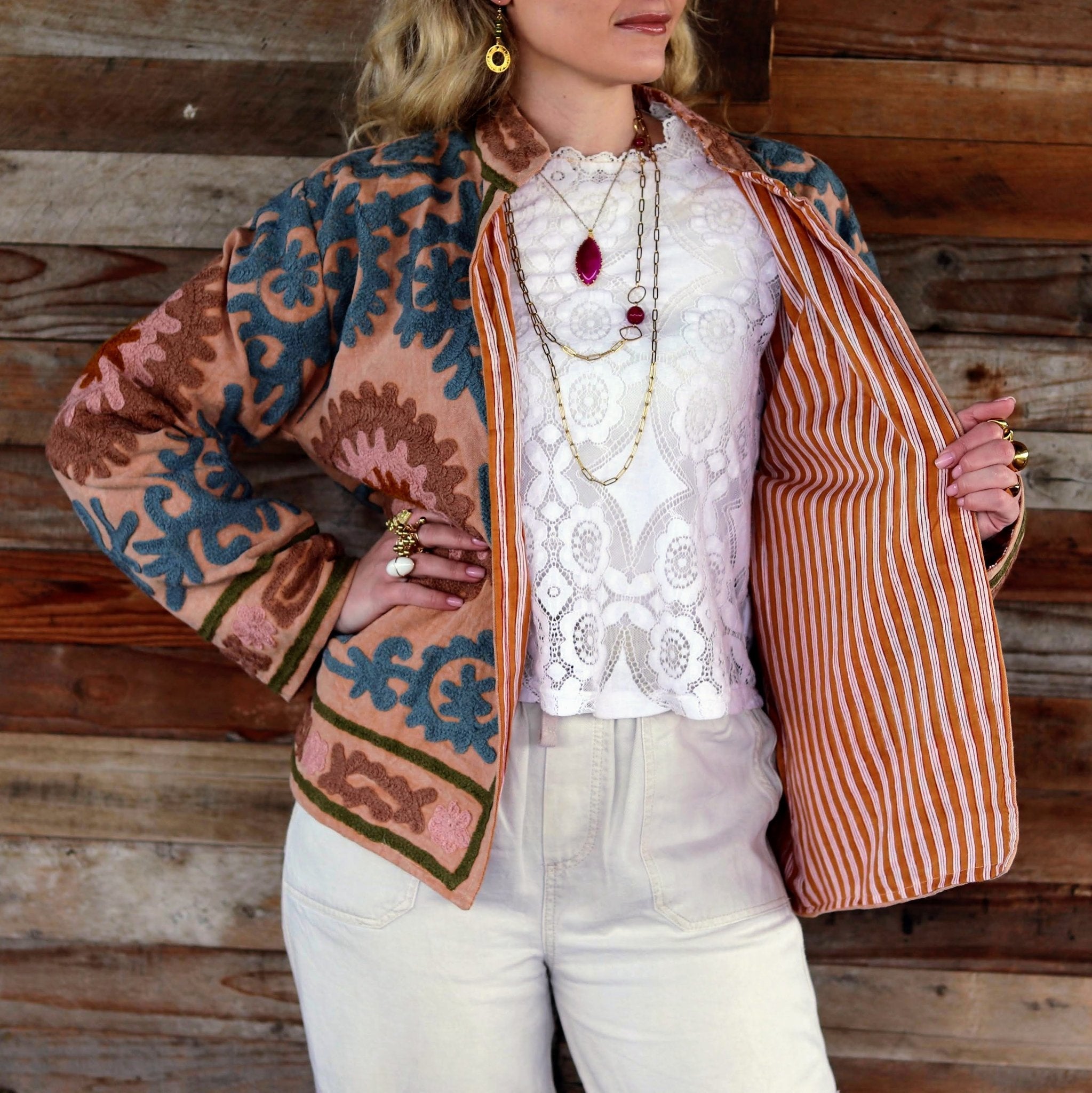 Cotton Suzani Jacket in Tuscan Clay- Handmade Jewellery - i am boho