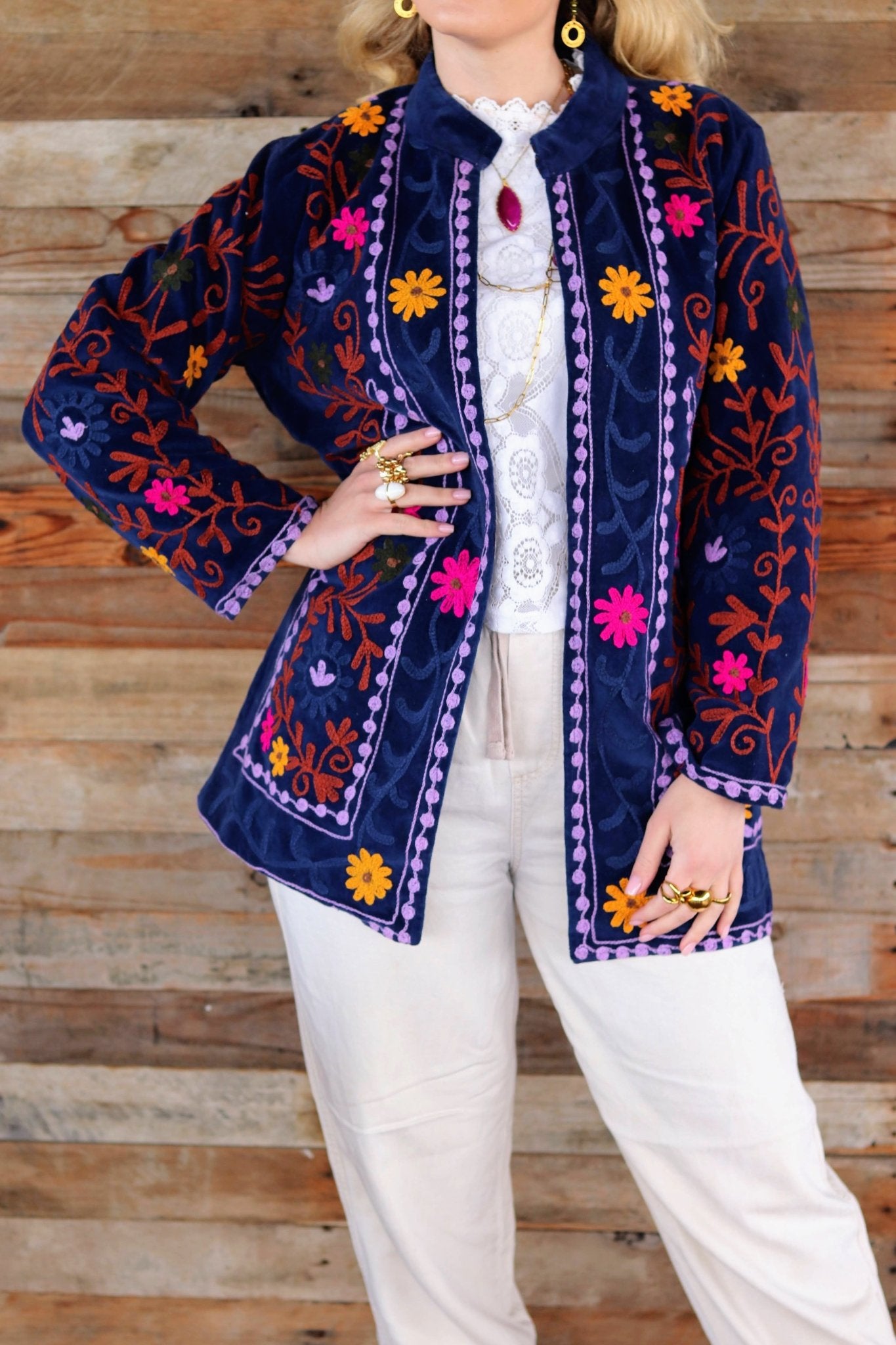 Velvet Suzani Jacket in Midnight Sail- Handmade Jewellery - i am boho