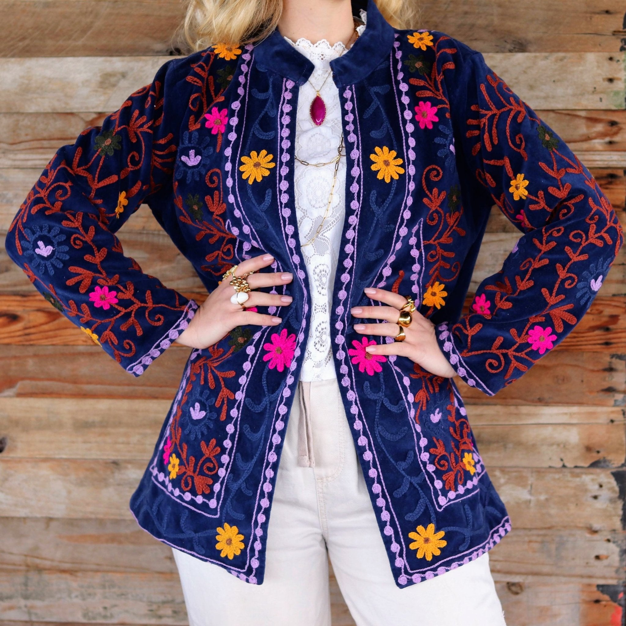 Velvet Suzani Jacket in Midnight Sail- Handmade Jewellery - i am boho