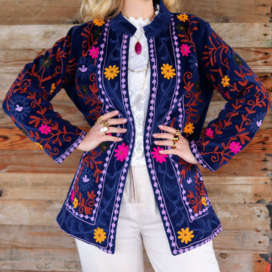 Velvet Suzani Jacket in Midnight Sail- Handmade Jewellery - i am boho