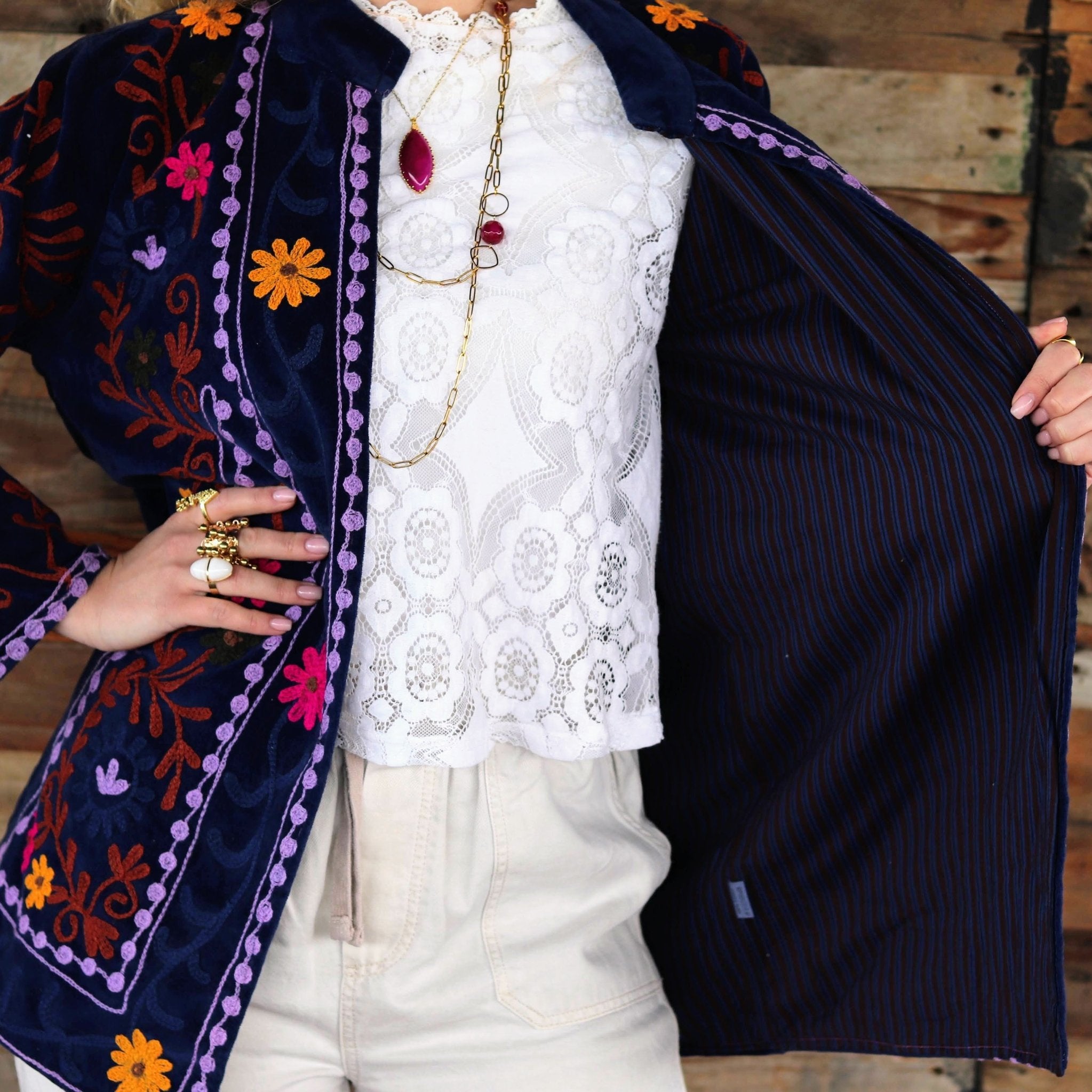 Velvet Suzani Jacket in Midnight Sail- Handmade Jewellery - i am boho