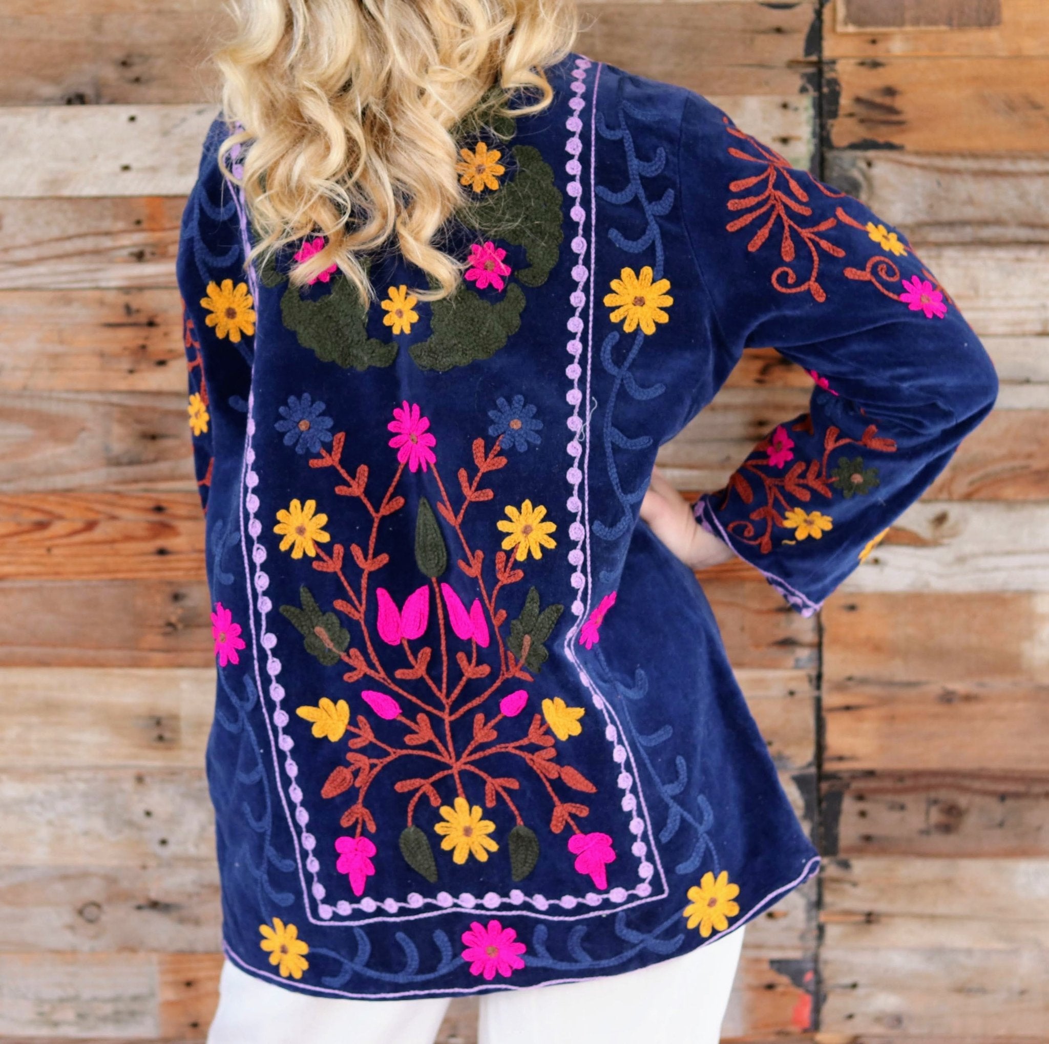 Velvet Suzani Jacket in Midnight Sail- Handmade Jewellery - i am boho