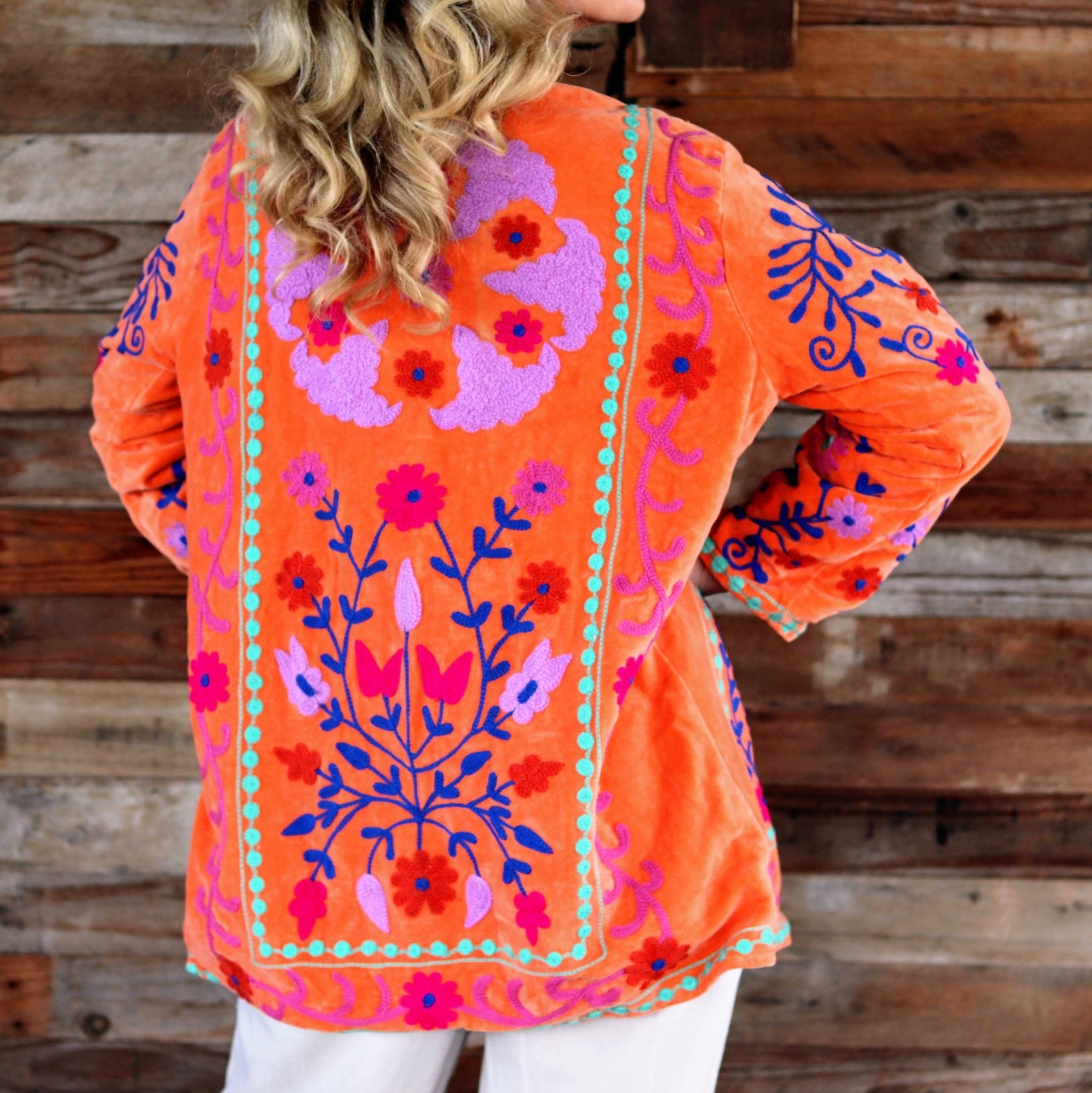 Velvet Suzani Jacket in Orange Peel- Handmade Jewellery - i am boho