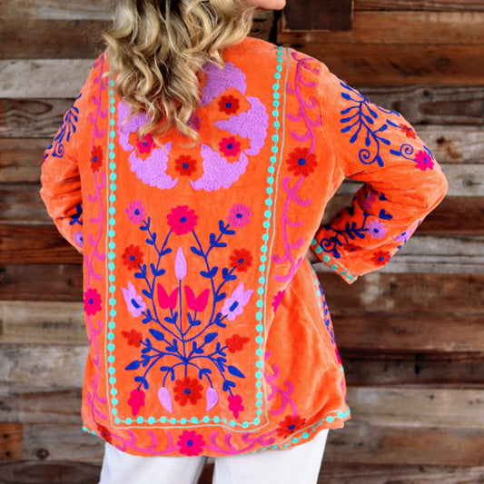 Velvet Suzani Jacket in Orange Peel- Handmade Jewellery - i am boho