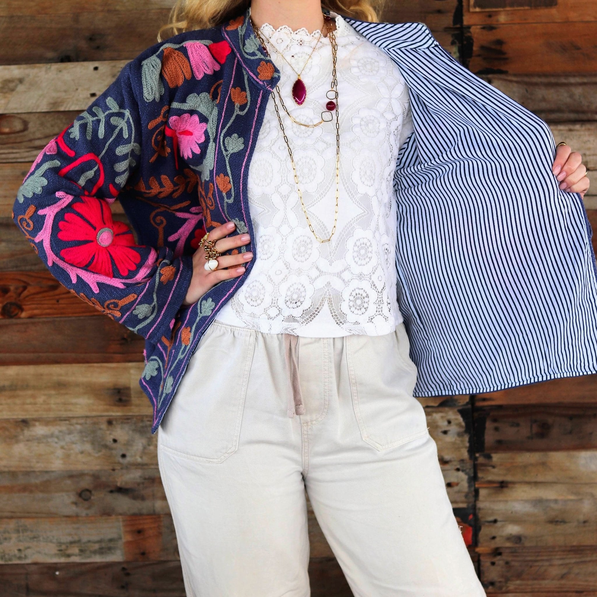 Cotton Suzani Jacket in Riviera Blue- Handmade Jewellery - i am boho