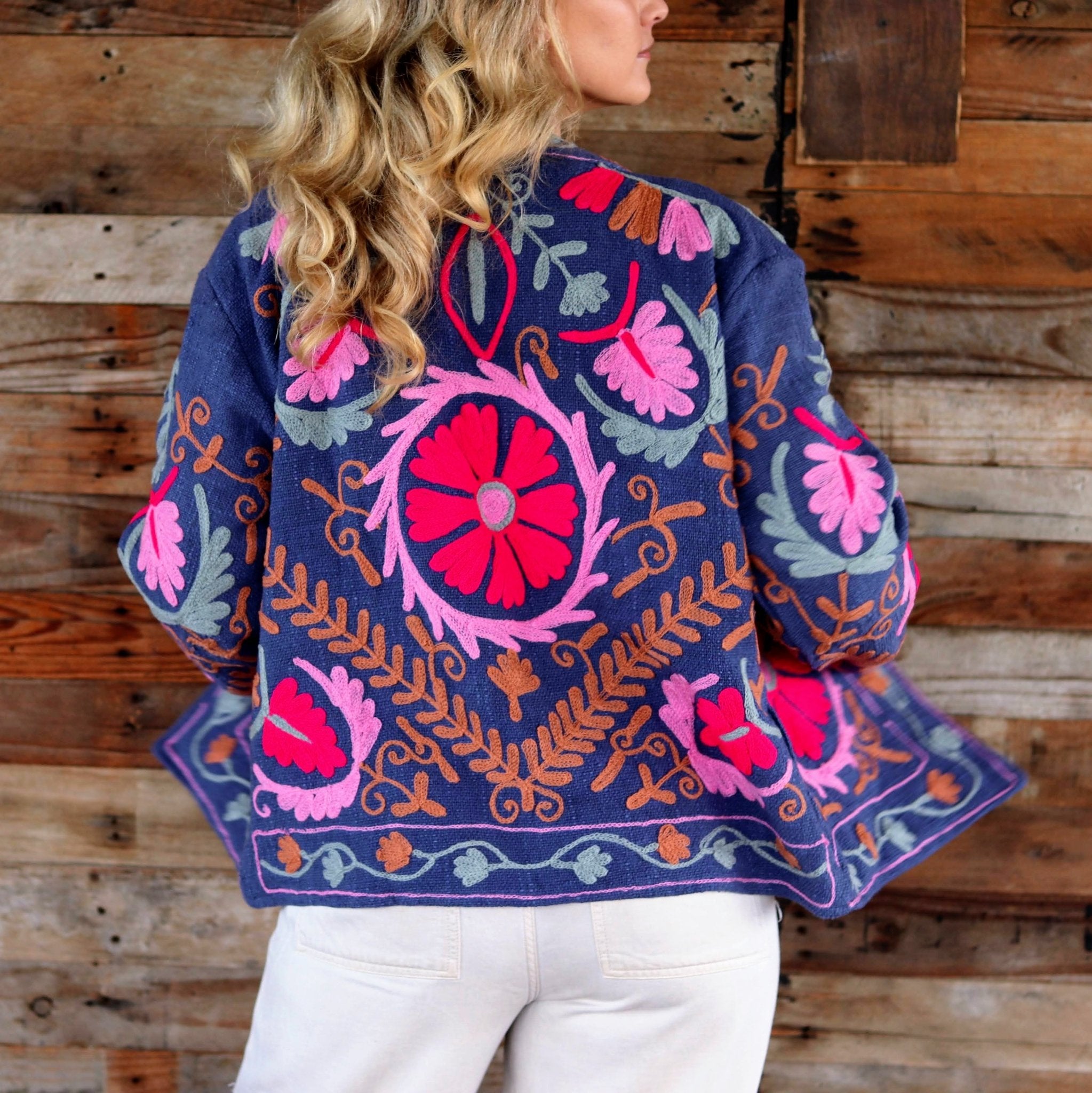 Cotton Suzani Jacket in Riviera Blue- Handmade Jewellery - i am boho