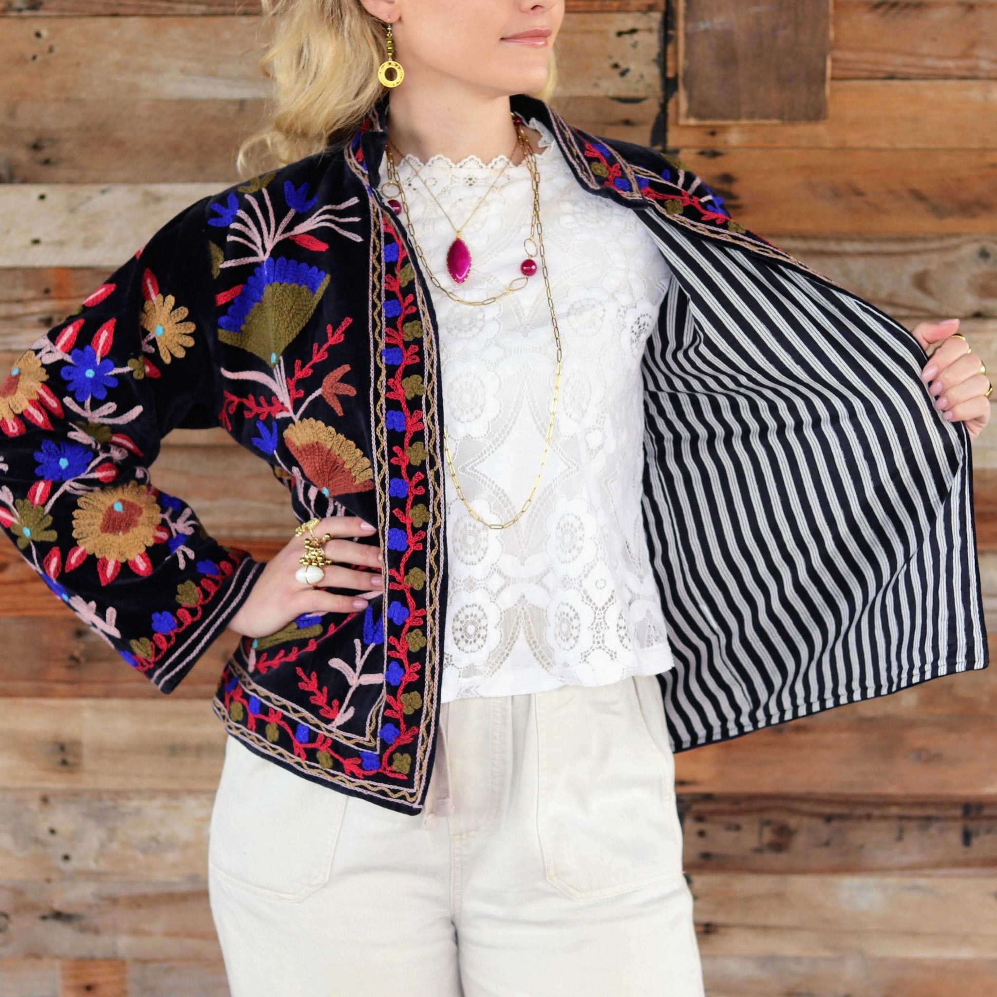 Velvet Suzani Jacket in Black Petal- Handmade Jewellery - i am boho